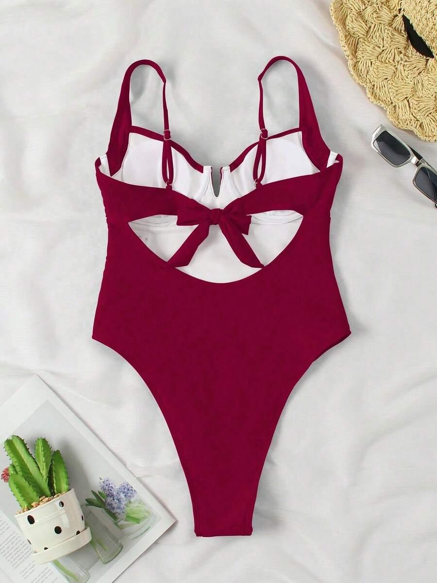 SHEIN CZERWONY JEDNOCZĘŚCIOWY STRÓJ KĄPIELOWY S09__M