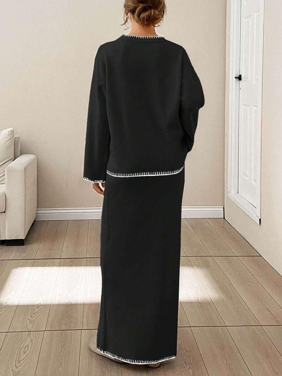 EURMUSE CZARNY KOMPLET SWETER SPÓDNICA S06__L