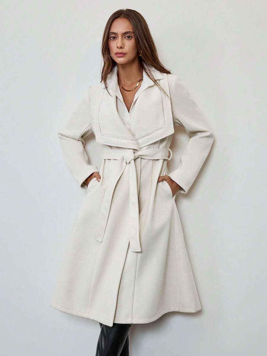 SHEIN KREMOWY KLASYCZNY PŁASZCZ W01__M