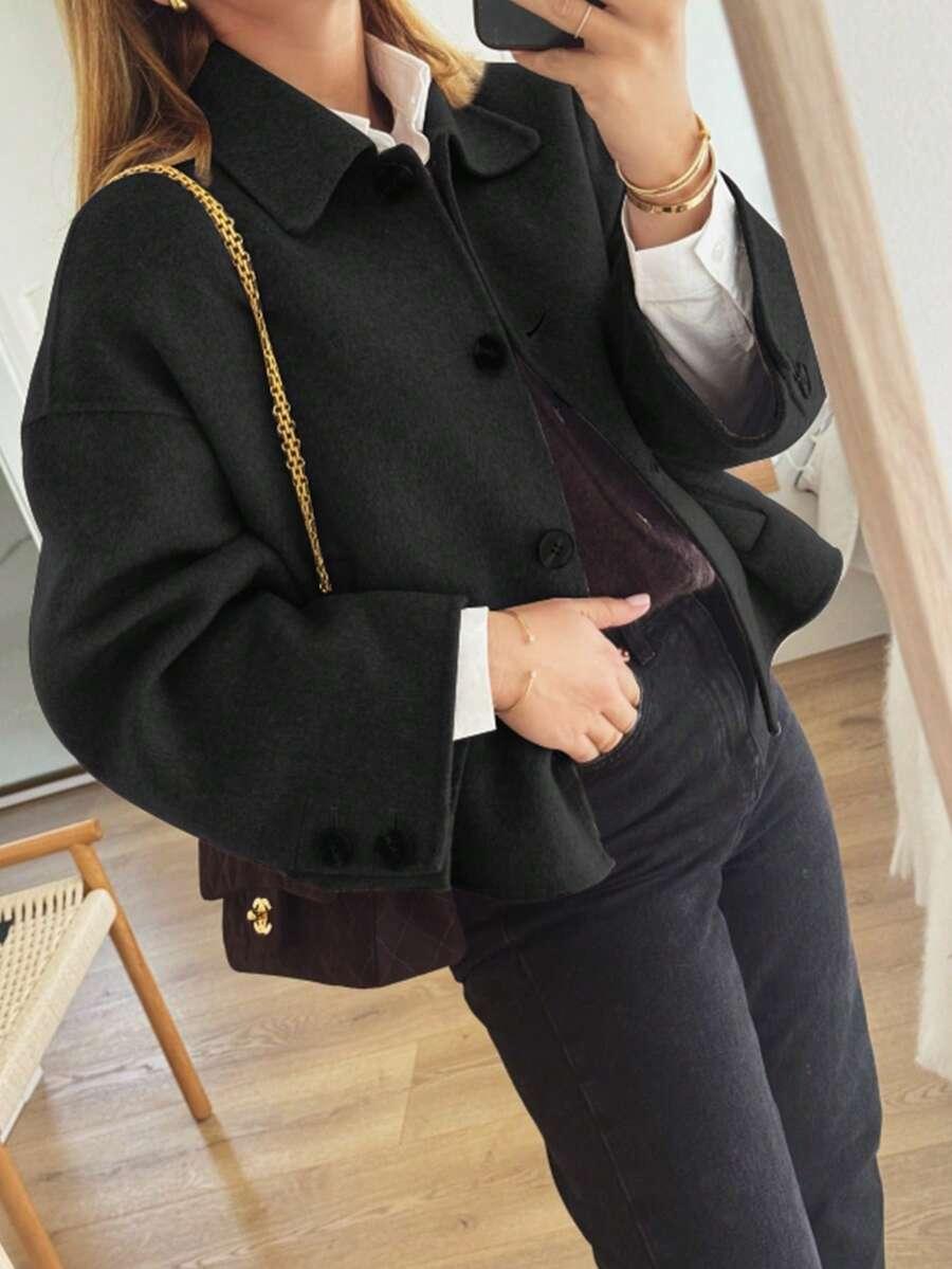 SHEIN CZARNY PŁASZCZ GUZIKI S06__XL