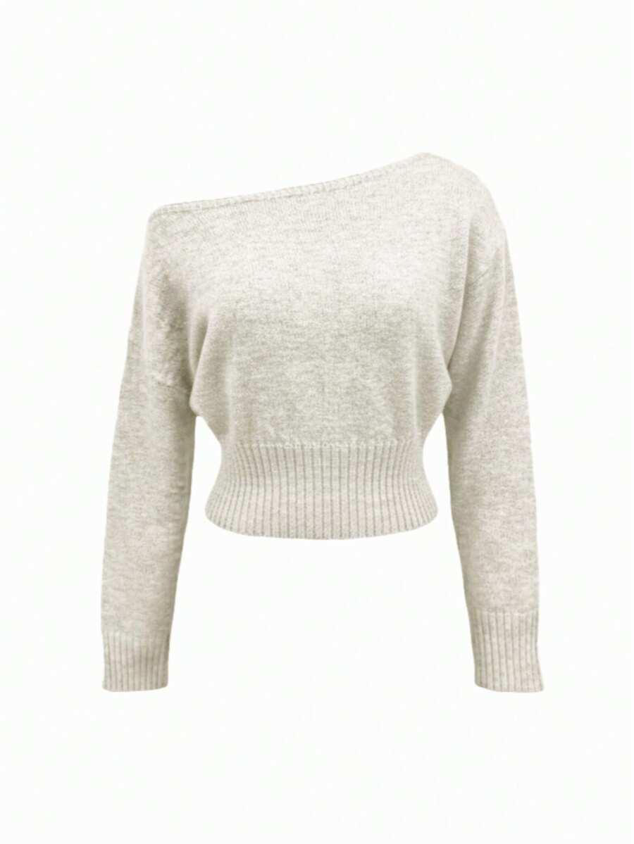 SHEIN BEŻOWY SWETER ASYMETRYCZNY DEKOLT S06__XS