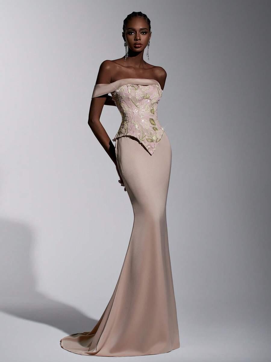 SHEIN MAXI SUKIENKA ODKRYTE RAMIONA CEKINY S06__L