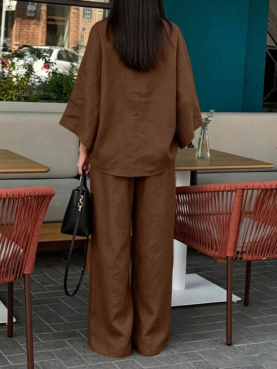 SHEIN BRĄZOWE PROSTE SPODNIE S06__M