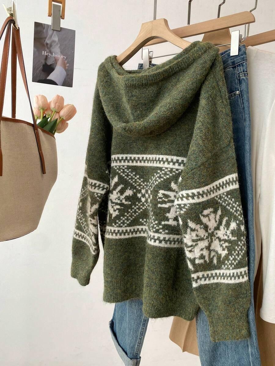 SHEIN ZIELONY SWETER Z KAPTUREM WZÓR S09__S
