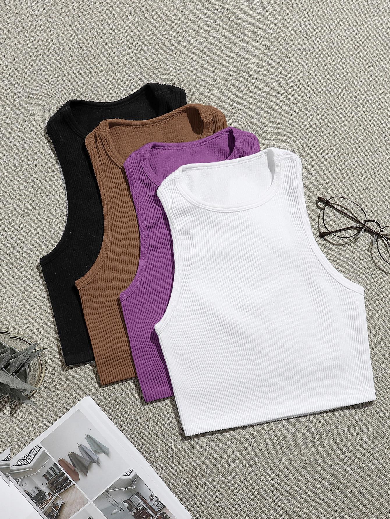 SHEIN TOP BEZ RĘKAWÓW PRĄŻKI 4 PACK PK01__S