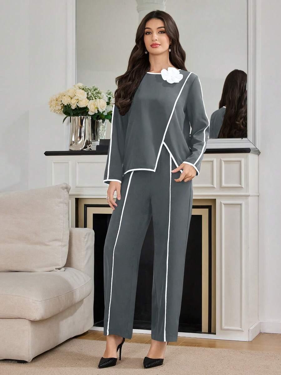 MODELYN SZARY KOMPLET BLUZKA SPODNIE S06__XL