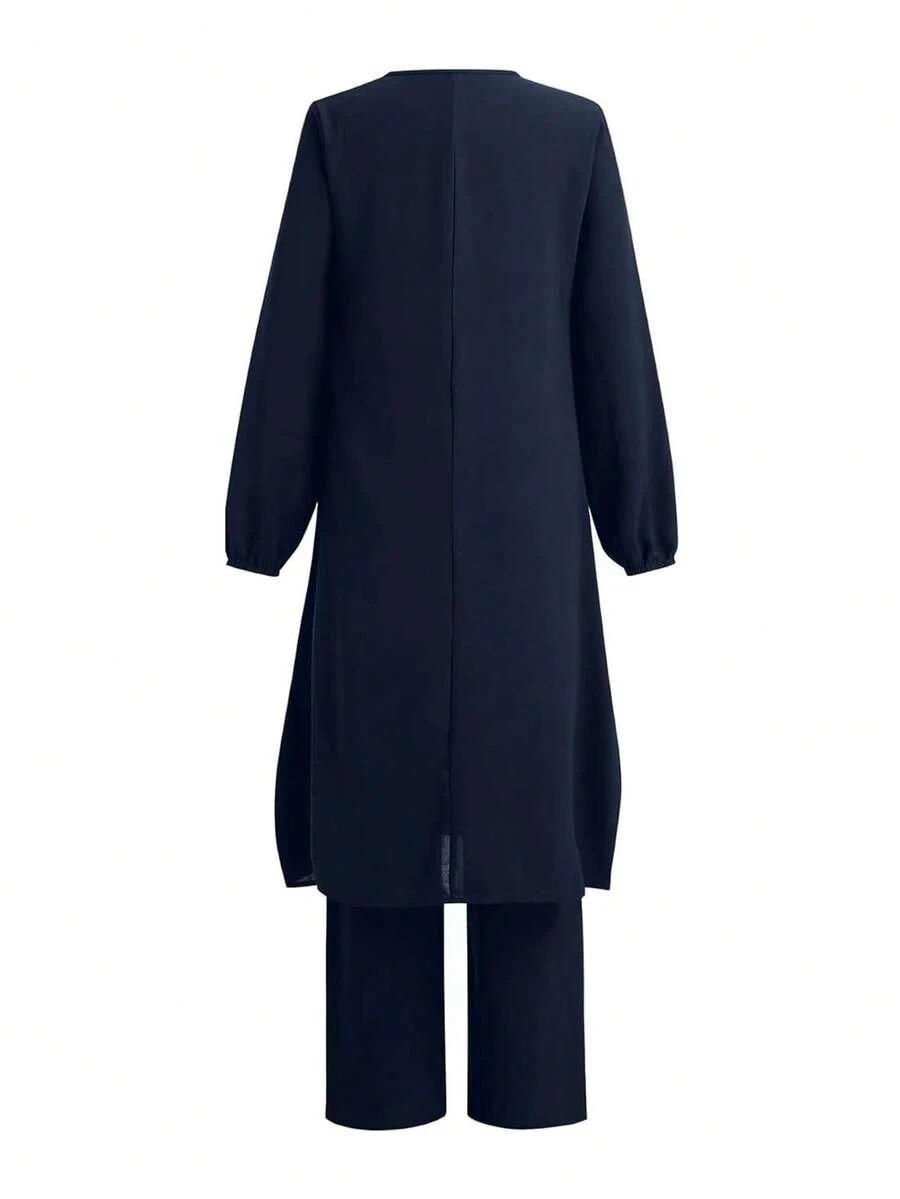SHEIN GRANATOWY KOMPLET TUNIKA SPODNIE S06__XXL