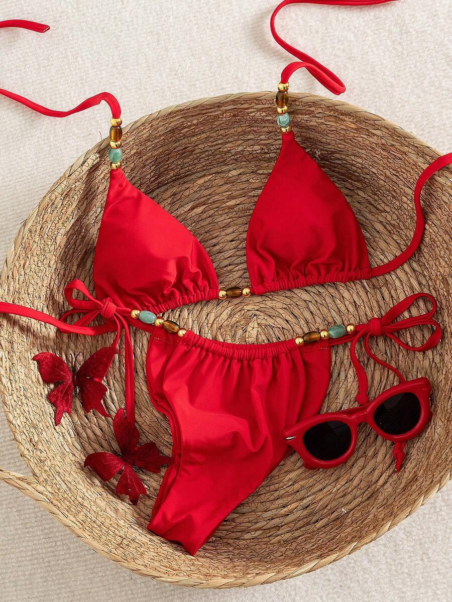 SHEIN CZERWONY DWUCZĘŚCIOWY STRÓJ KĄPIELOWY S09__XS
