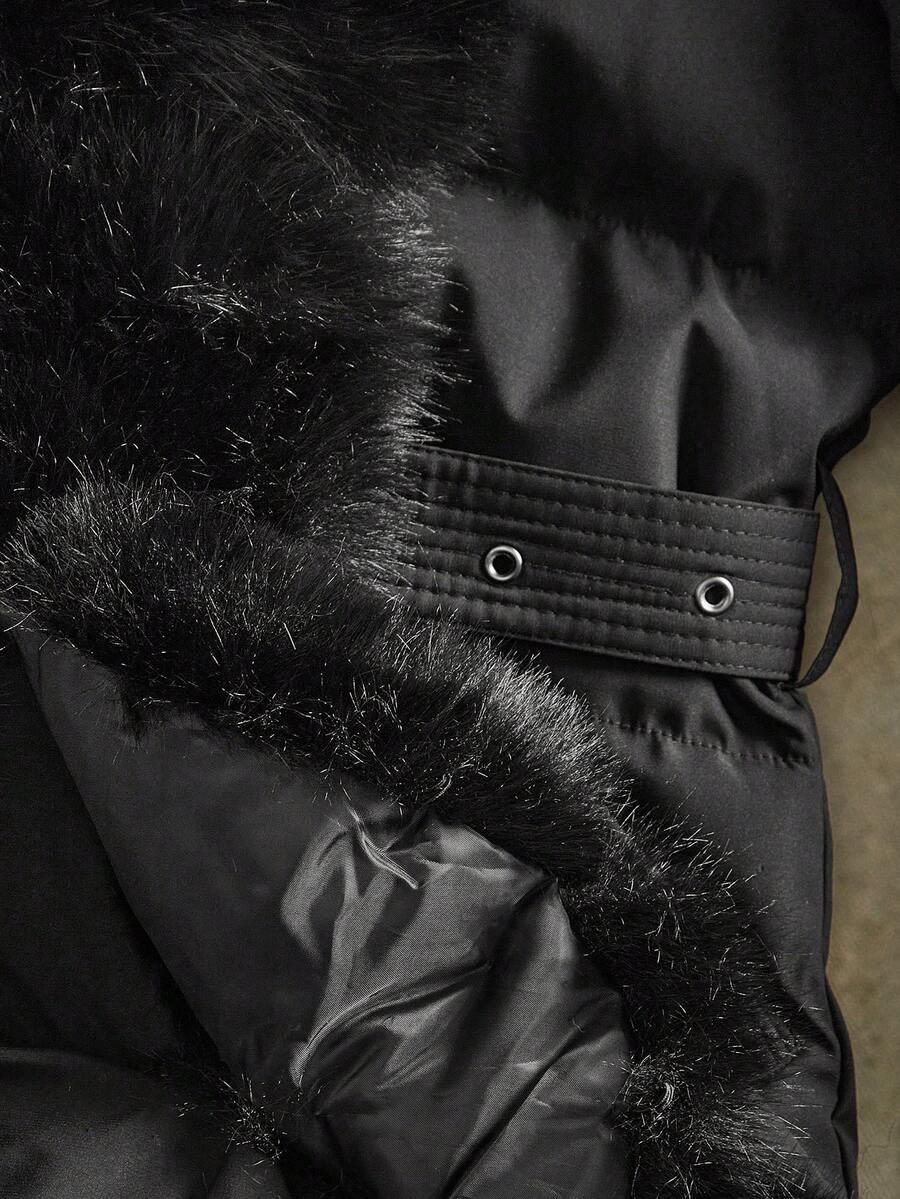 ANEWSTA CZARNA PIKOWANA KURTKA KAPTUR SZTUCZNE FUTRO W01__M