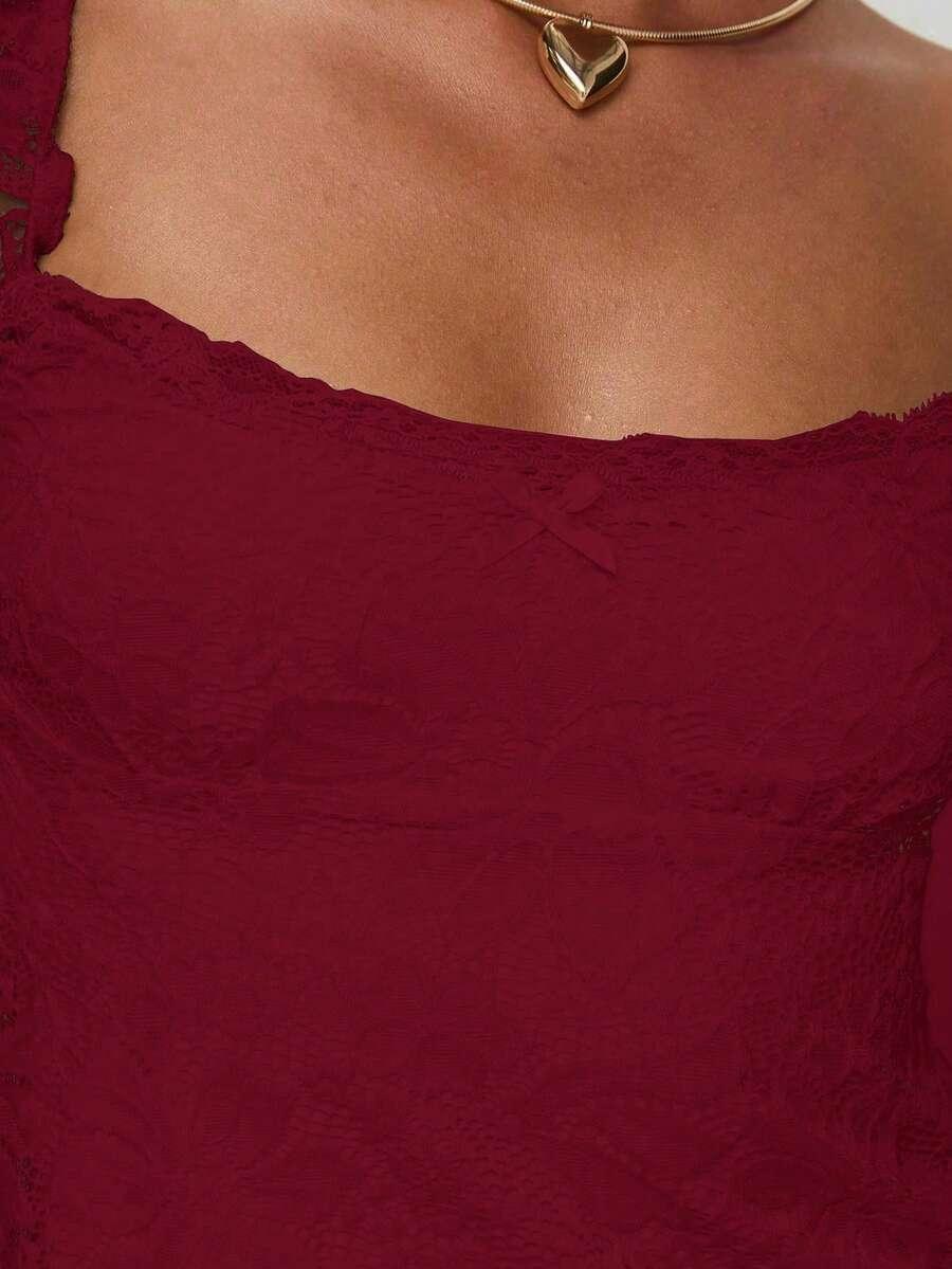 SHEIN CZERWONY TOP KORONKA S06__L