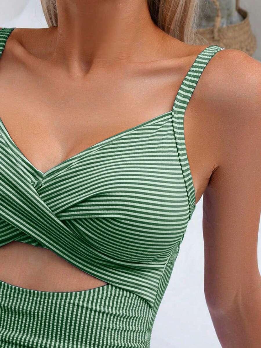 SWIM BASICS ZIELONY JEDNOCZĘŚCIOWY STRÓJ KĄPIELOWY PASKI S09__L