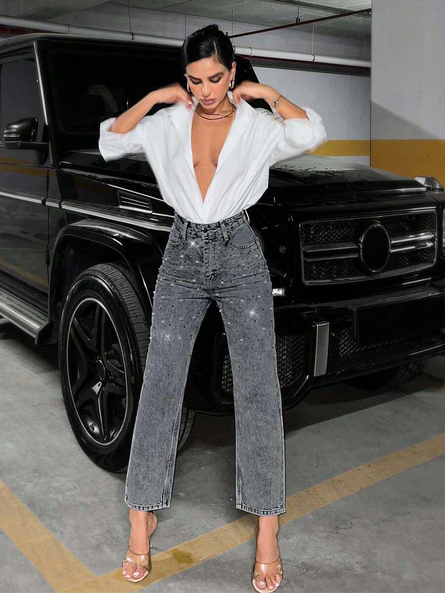 SHEIN SZARE SPODNIE JEANS
