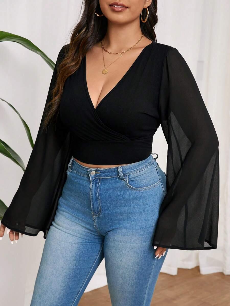 SHEIN CZARNA BLUZKA DŁUGI RĘKAW S06__44