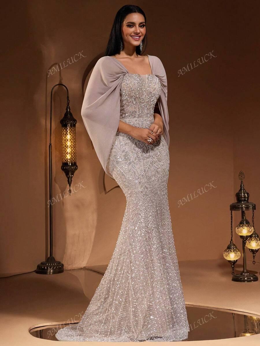 SHEIN BEŻOWA MAXI SUKIENKA S06__L