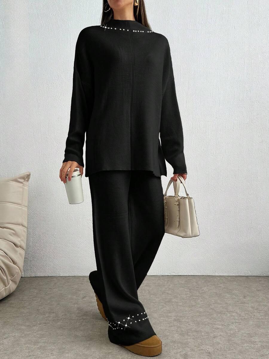 SHEIN SWETER SPODNIE KOMPLET ZDOBIENIE