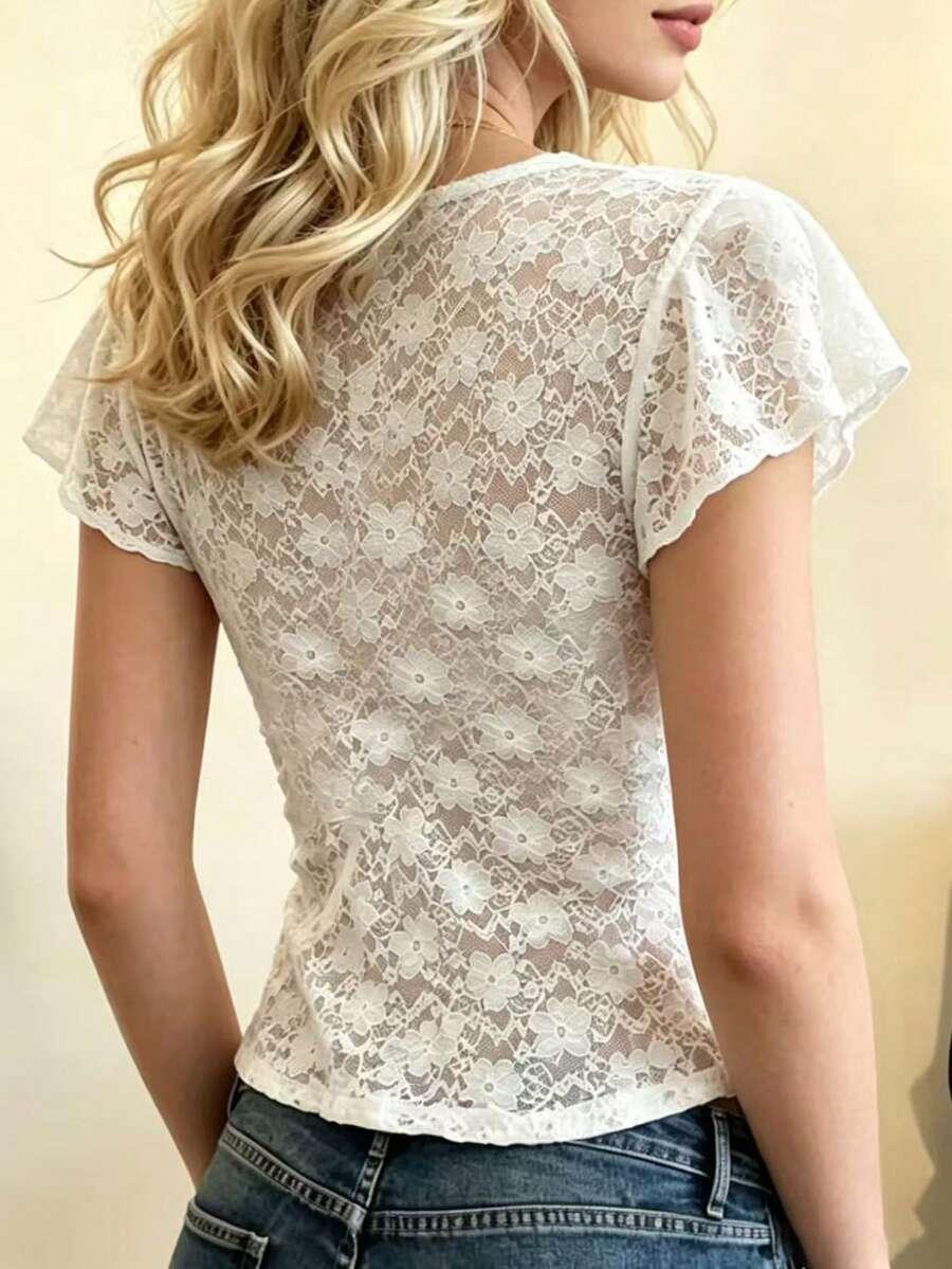 SHEIN KREMOWA KORONKOWA BLUZKA PK01__XS