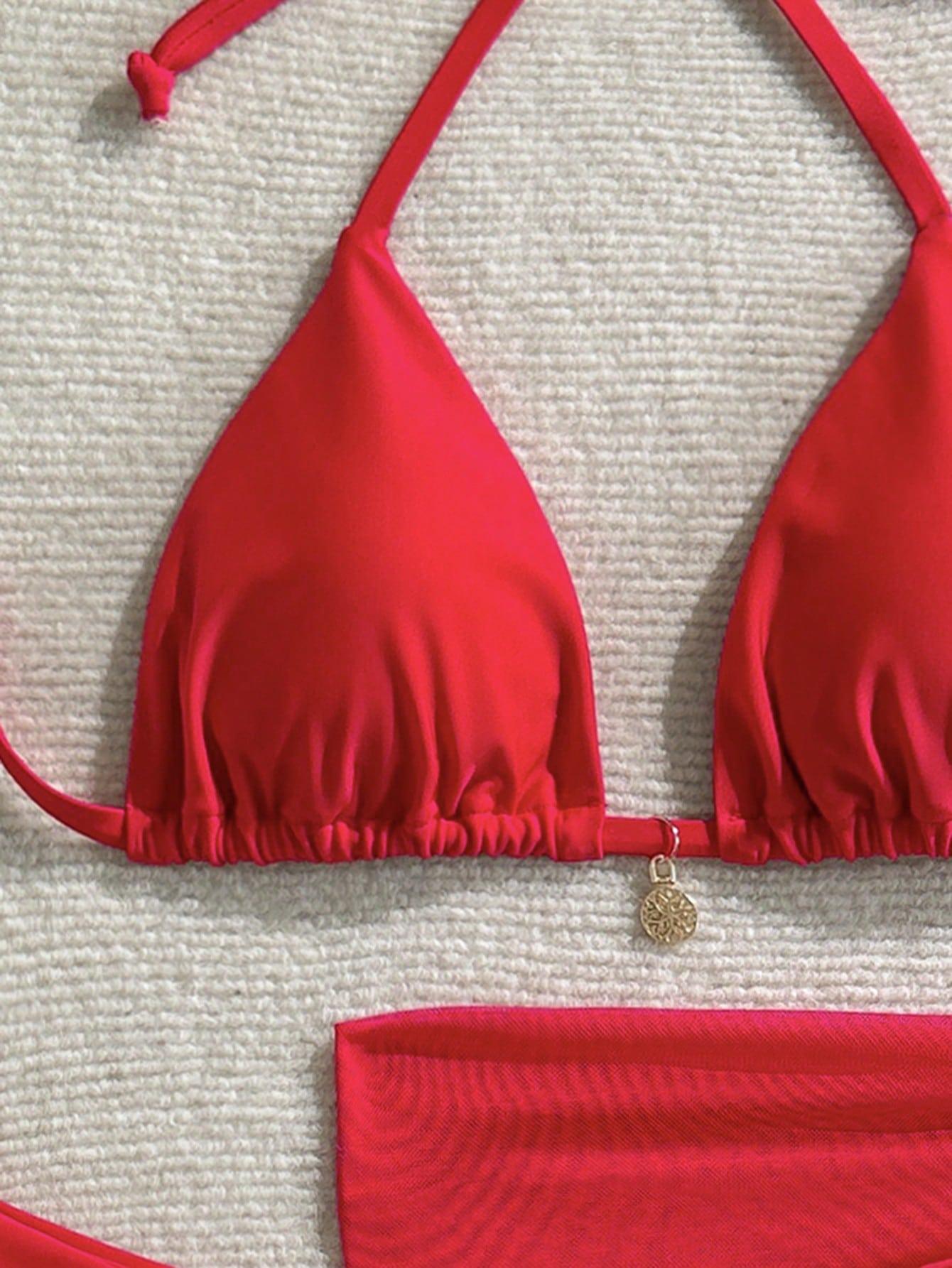 SHEIN CZERWONY DWUCZĘŚCIOWY STRÓJ KĄPIELOWY PAREO S09__S