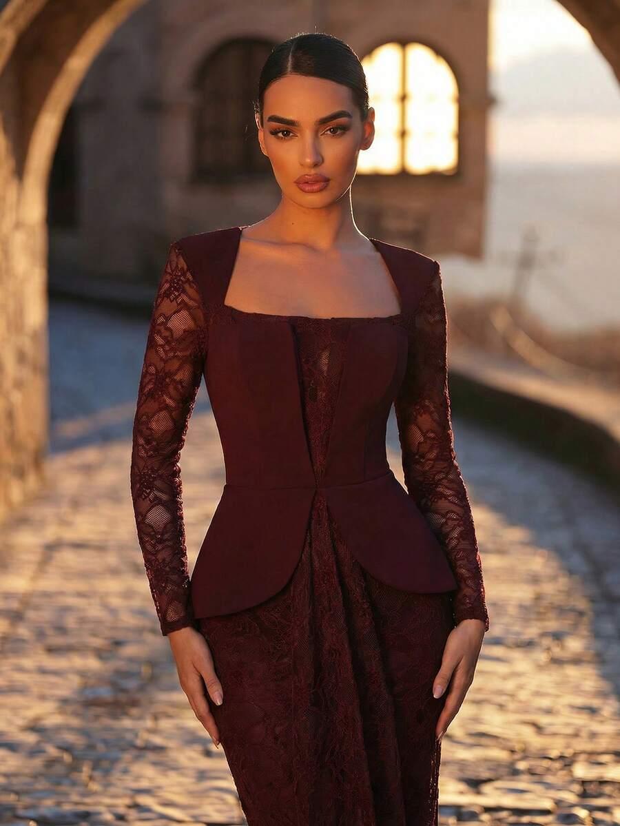 AUREIA BORDOWA MAXI SUKIENKA KORONKA S06__M