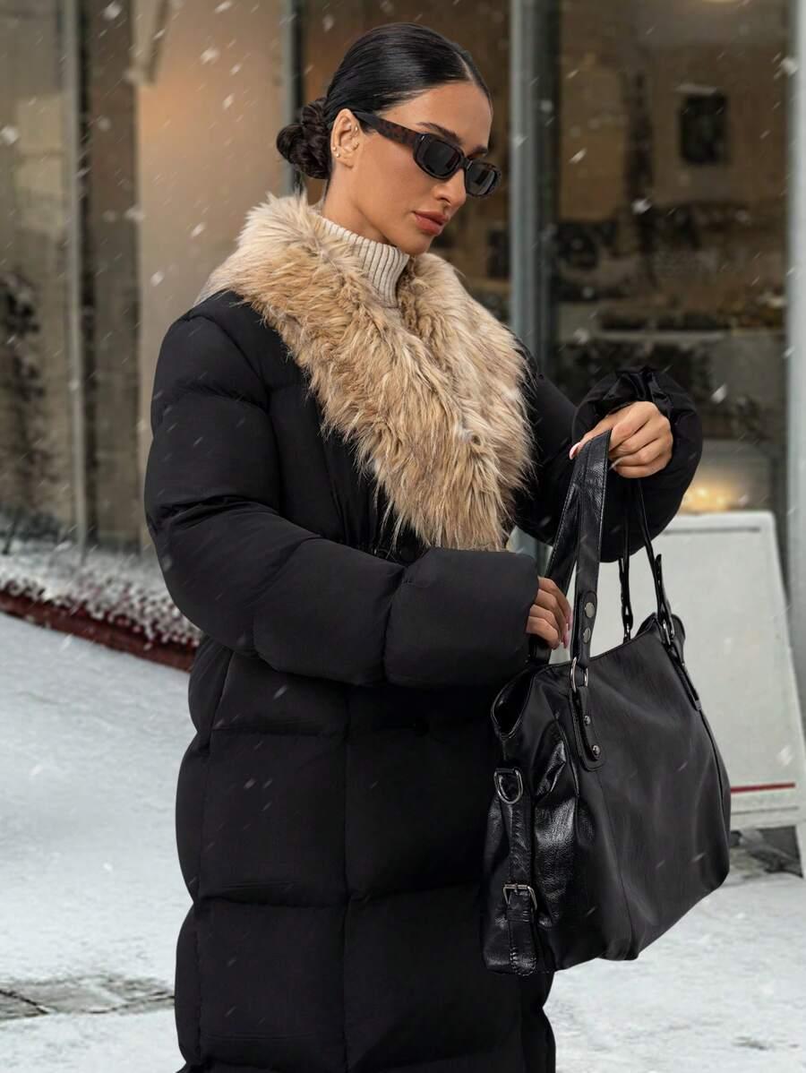 SHEIN CZARNA PIKOWANA KURTKA KOŁNIERZ W01__M