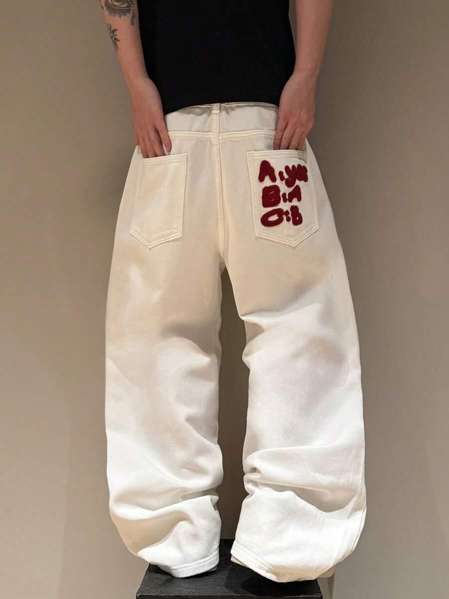 MANFINITY BIAŁE SPODNIE JEANS HAFT S06__S