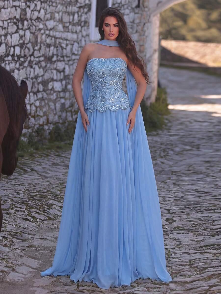 FAERIESTY NIEBIESKA MAXI SUKIENKA ZDOBIENIA S06__M