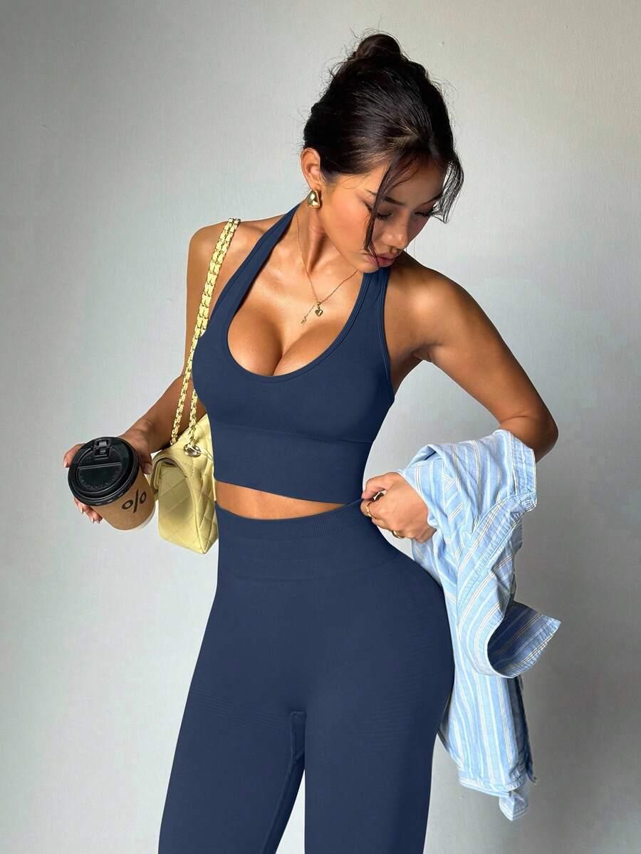 DEWBERA GRANATOWY TOP SPORTOWY ODKRYTE PLECY S06__XS