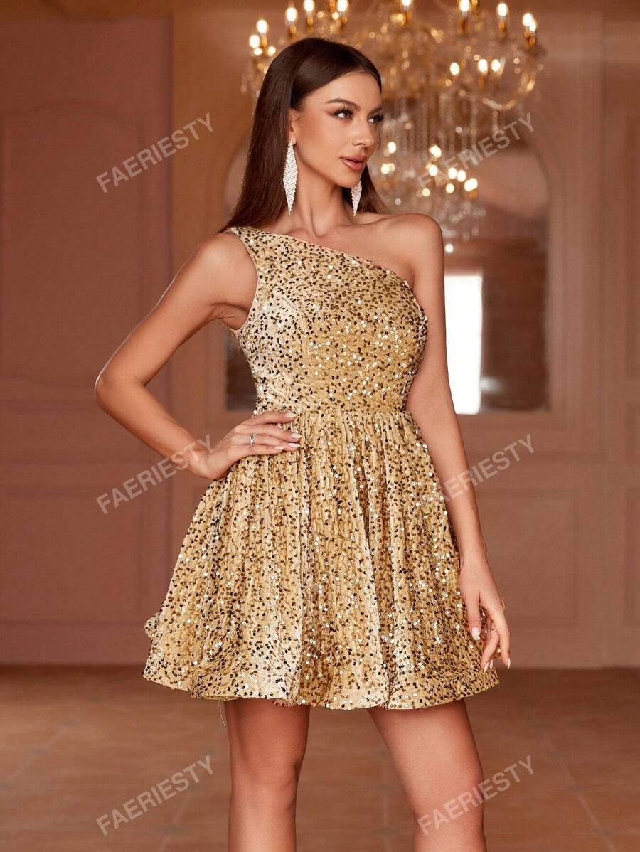 SHEIN ZŁOTA SUKIENKA CEKINY S06__M