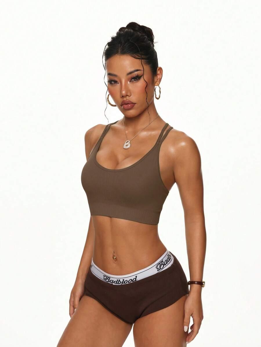 SHEIN BRĄZOWY BIUSTONOSZ SPORTOWY S06__M