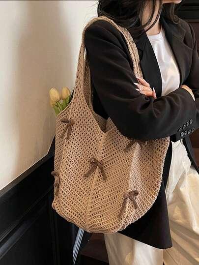 SHEIN BEŻOWA TORBA KOKARDA S07__29X20X23