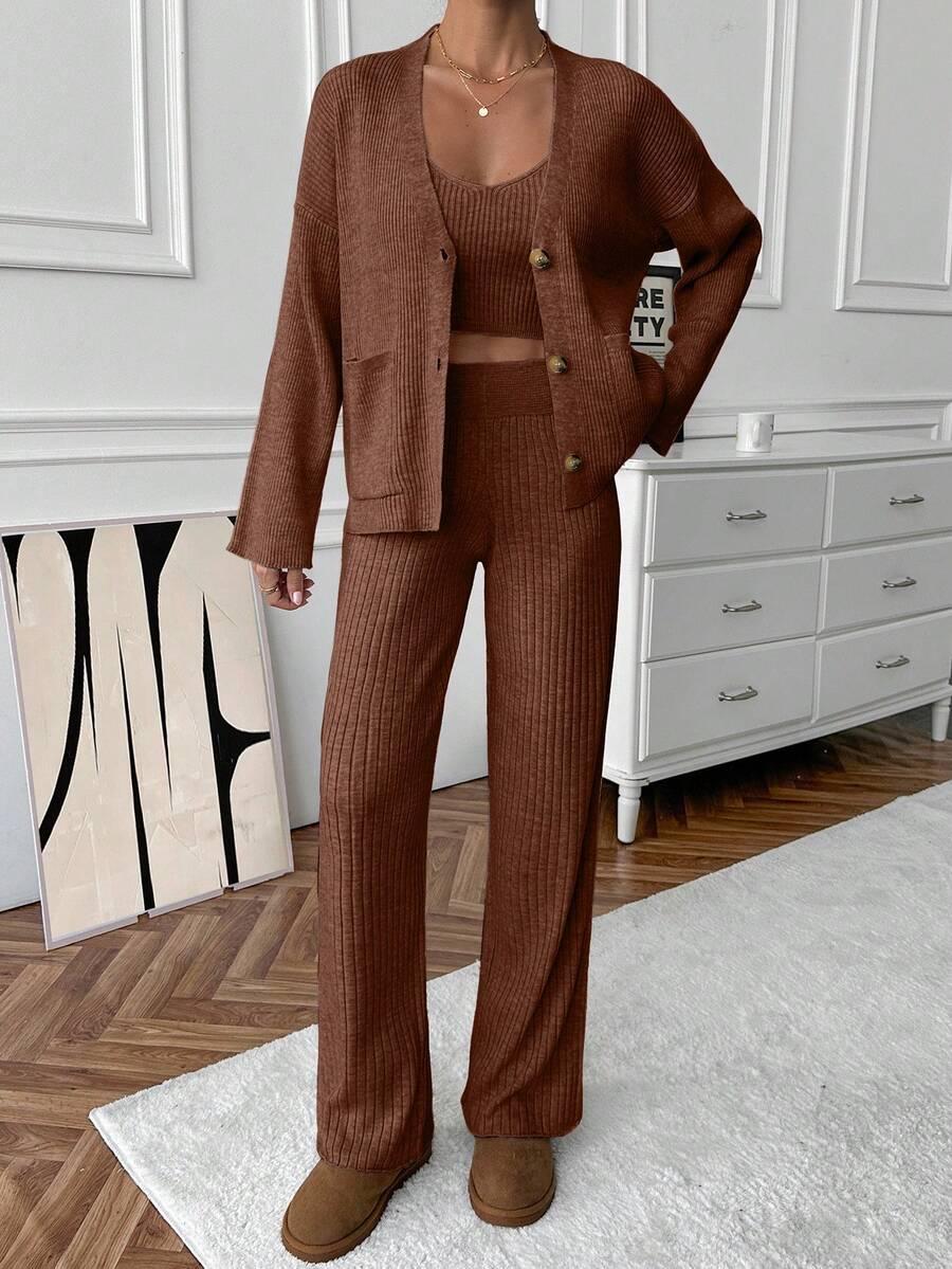 SHEIN DZIANINOWY KOMPLET SWETER TOP SPODNIE S06__S