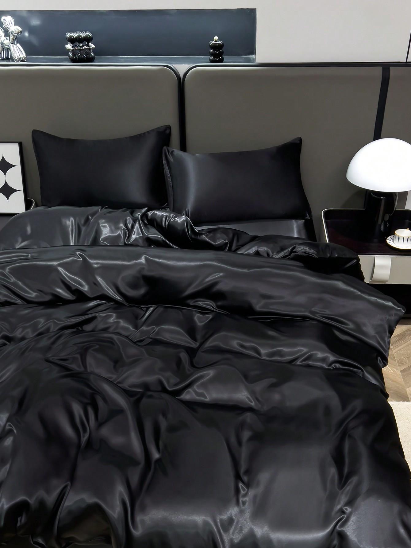 SHEIN CZARNA SATYNOWA POŚCIEL KOMPLET S07__140X200CM