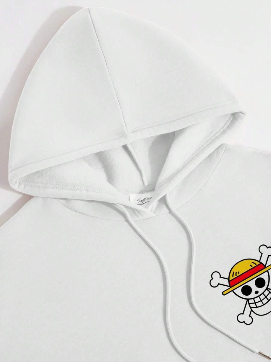 SHEIN BIAŁA BLUZA OVERSIZE KAPTUR NADRUK CZASZKA S06__L