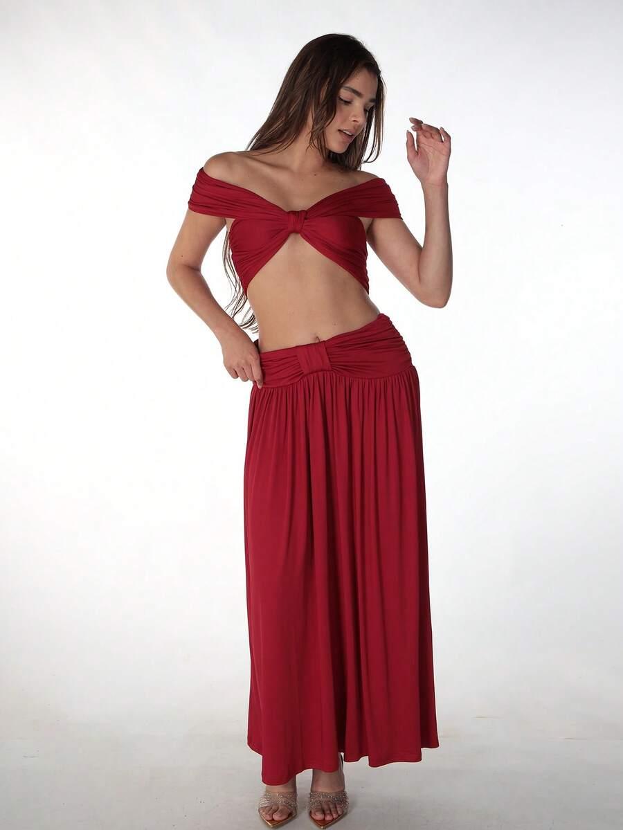SHEIN CZERWONY TOP SPÓDNICA KOMPLET S06__L