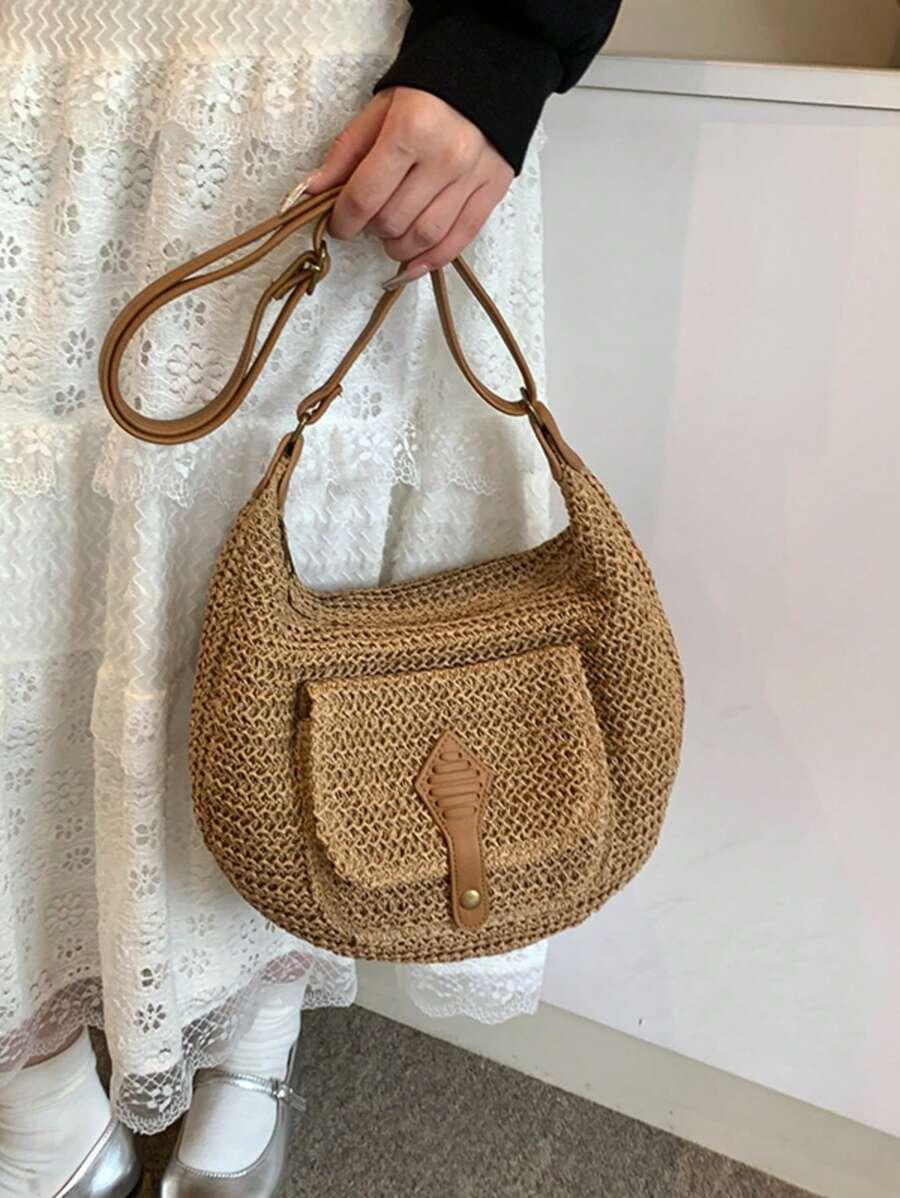 SHEIN BRĄZOWA SŁOMKOWA TOREBKA S07__29X34CM