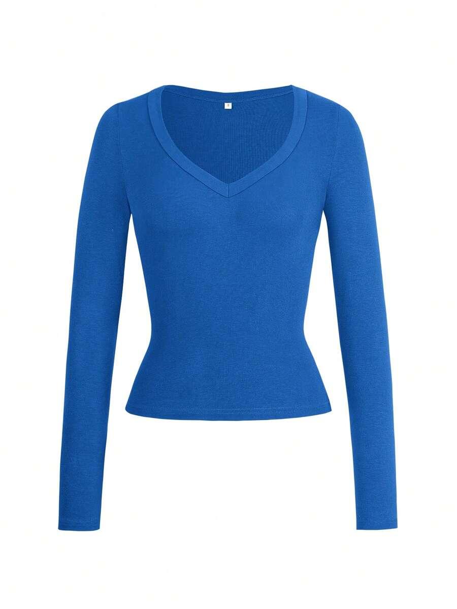 SHEIN DOPASOWANA BLUZKA DŁUGI RĘKAW V NECK PK01__L