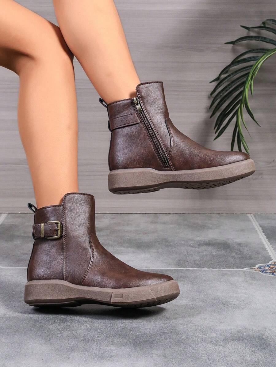 SHEIN BRĄZOWE BOTKI IMITACJA SKÓRY W01__38