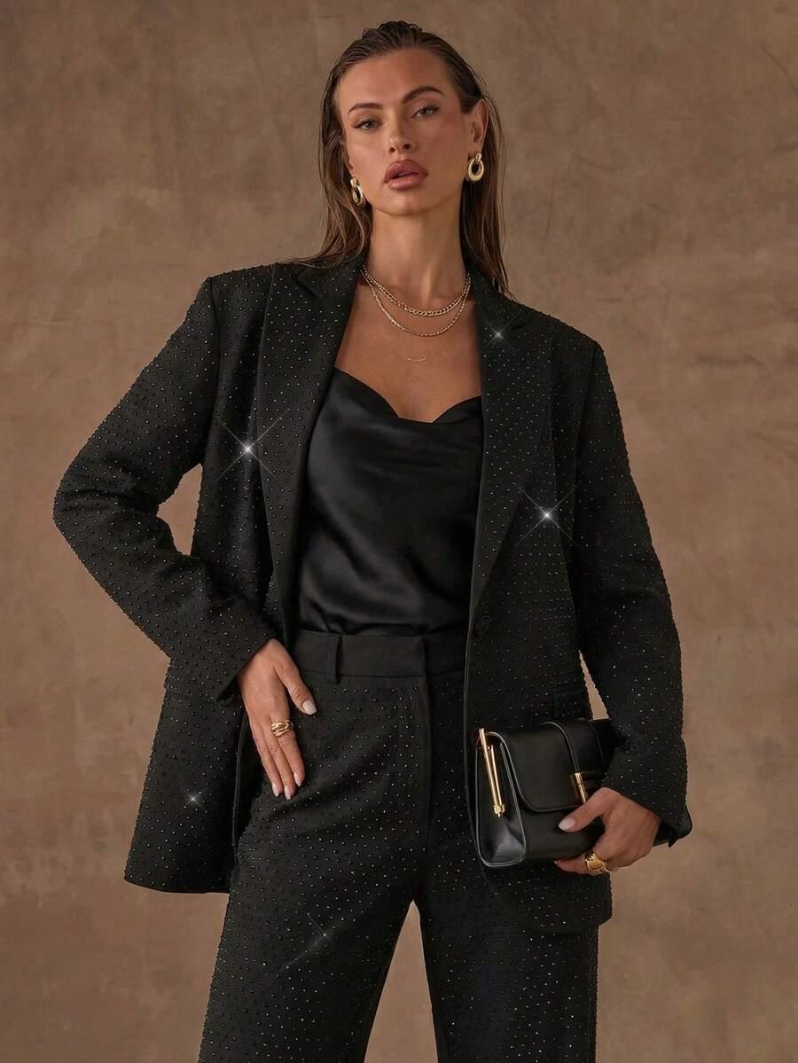 SHEIN CZARNA MARYNARKA ZDOBIENIE S06__XS