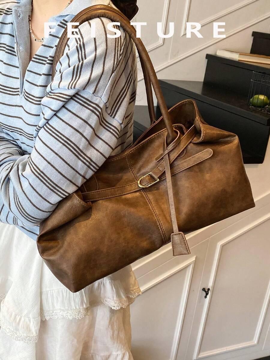SHEIN BRĄZOWA TOREBKA IMITACJA SKÓRY S07__45X12X20CM