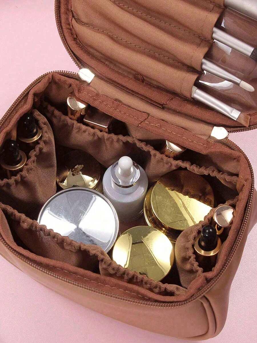 SHEIN BRĄZOWA KOSMETYCZKA ZAMEK S07__20X10X14CM