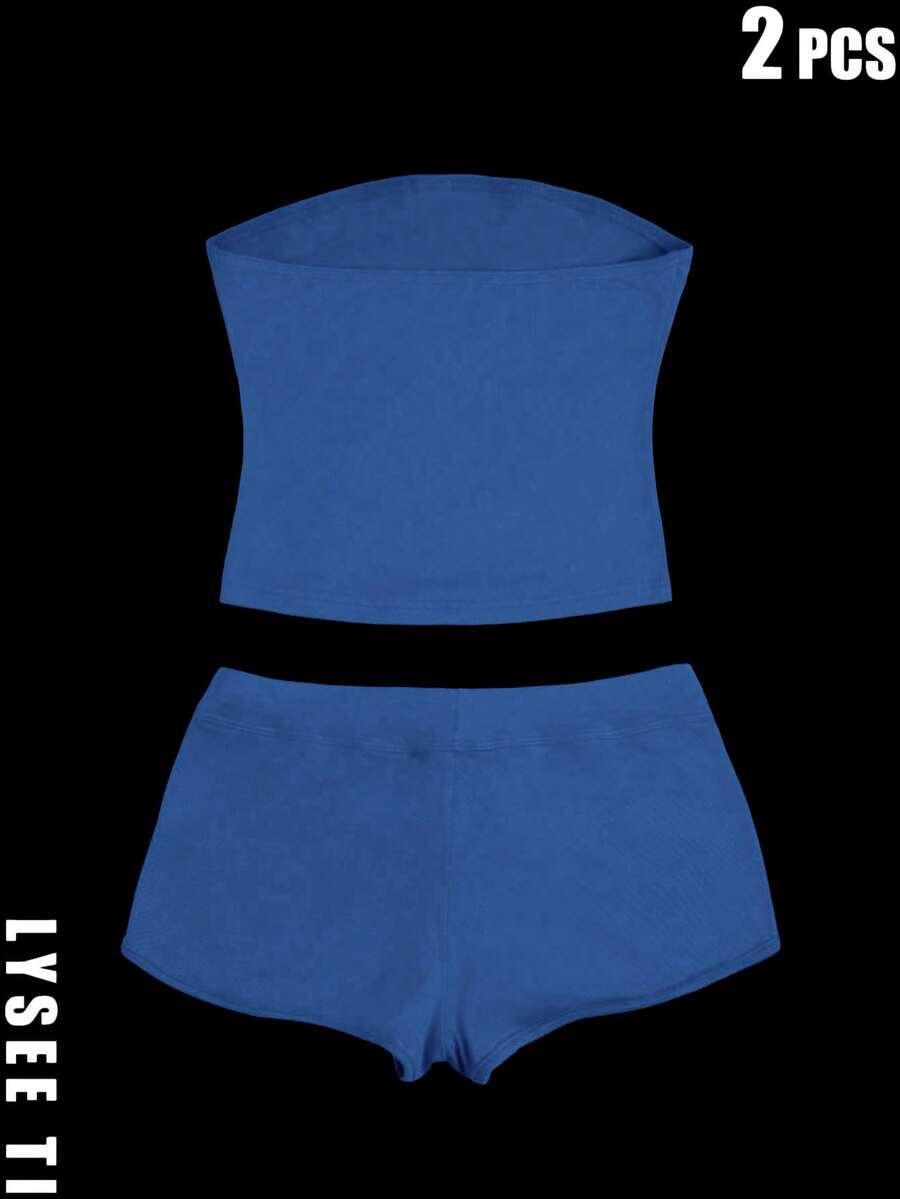 SHEIN NIEBIESKIE SPODENKI WIĄZANIE S09__M