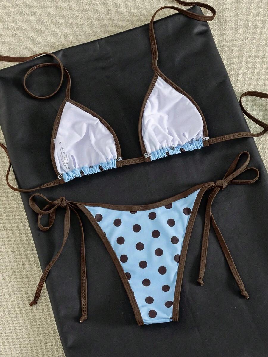 SHEIN NIEBIESKI KOMPLET BIKINI WZÓR GROSZKI S09__XL