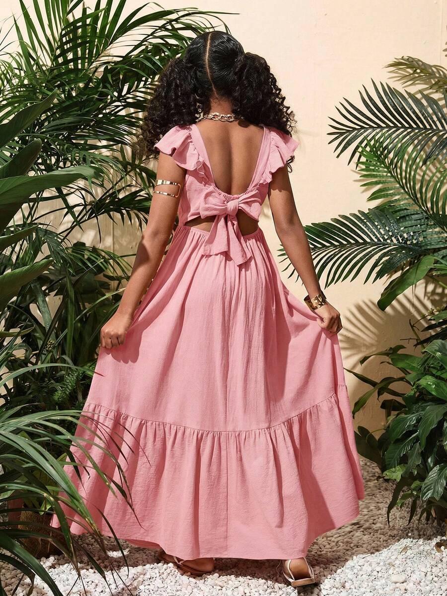 SHEIN RÓŻOWA SUKIENKA MAXI FALBANY S06__140