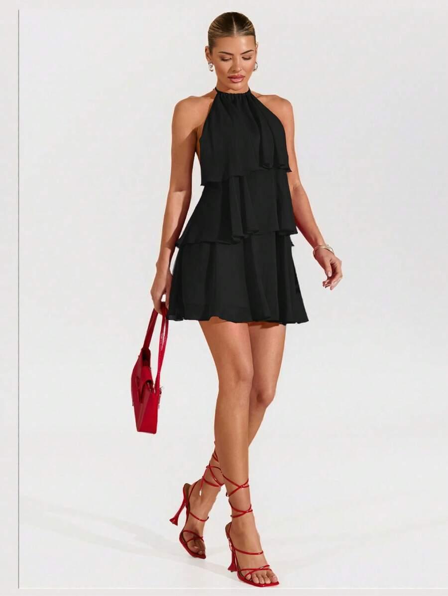 SHEIN CZARNA MINI SUKIENKA ODKRYTE PLECY S06__L
