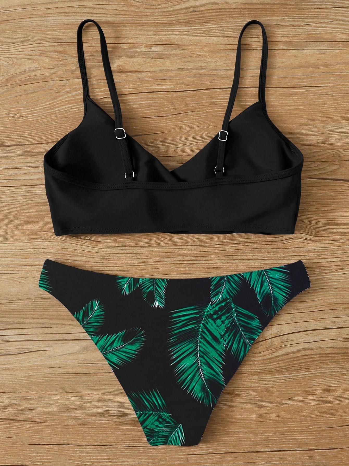 SHEIN DWUCZĘŚCIOWY STRÓJ KĄPIELOWY TROPICAL PRINT S09__XS
