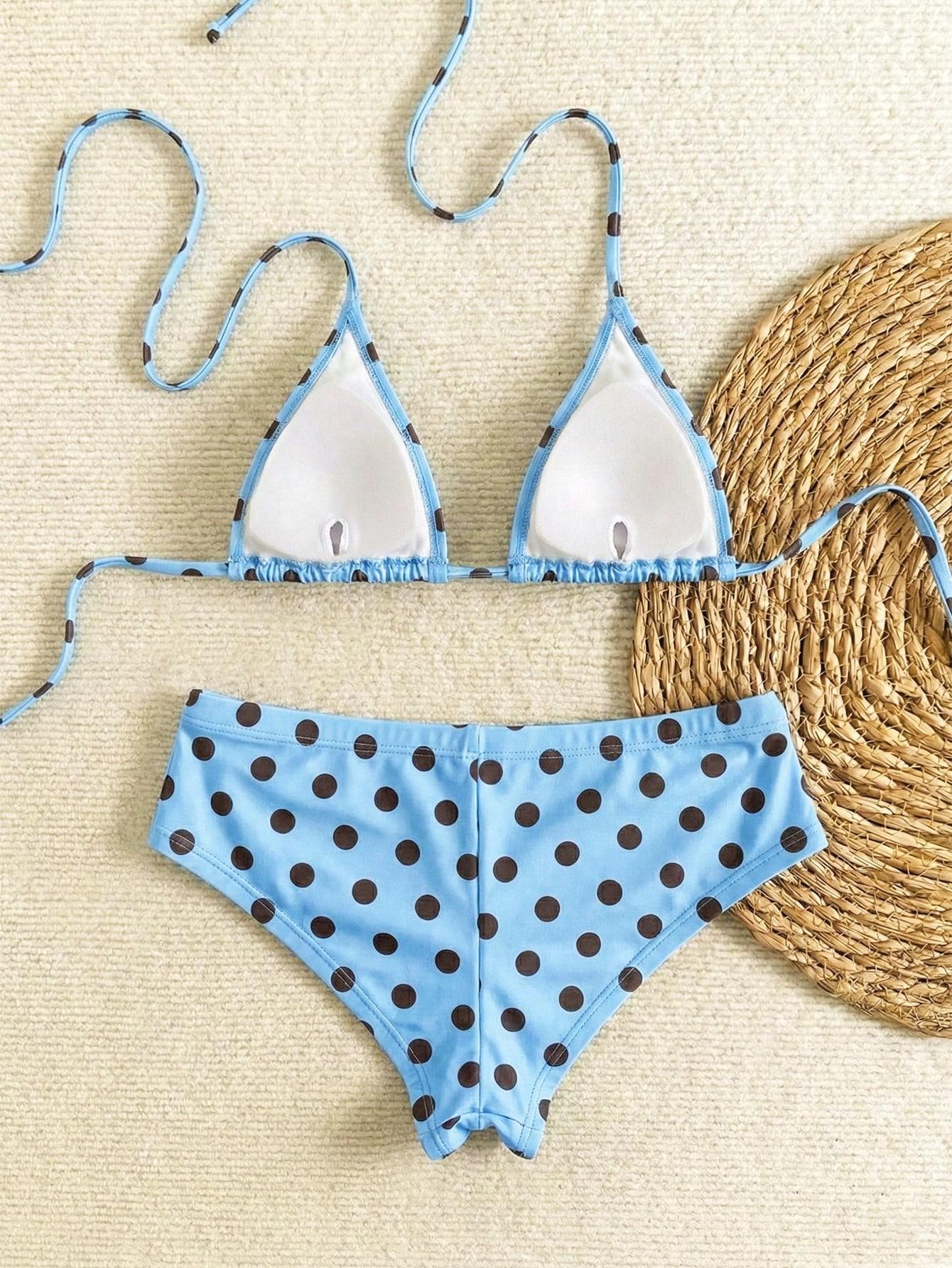 SHEIN NIEBIESKI DWUCZĘŚCIOWY STRÓJ KĄPIELOWY GROSZKI S09__S