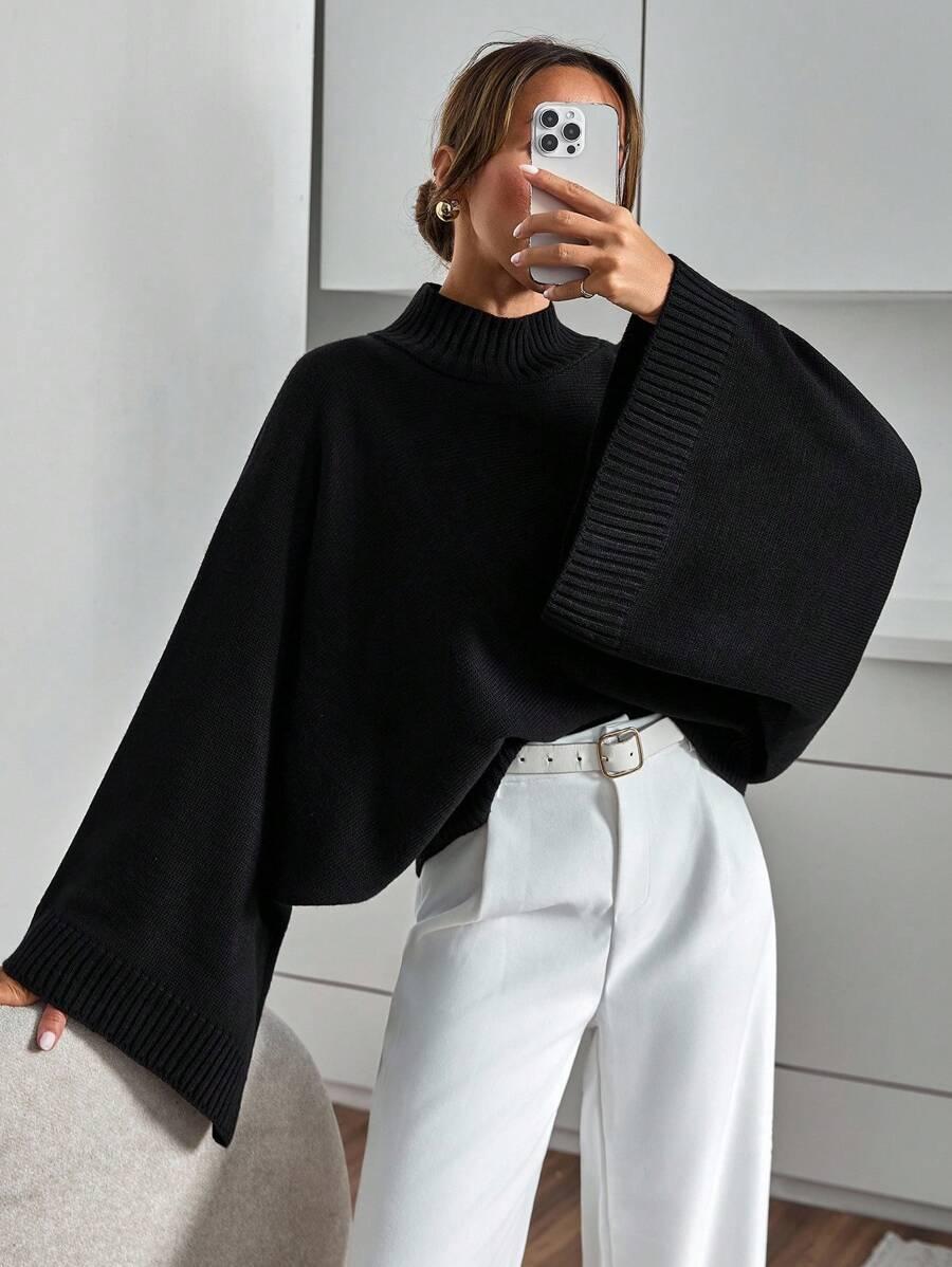 SHEIN CZARNY SWETER SZEROKIE RĘKAWY S06__XS