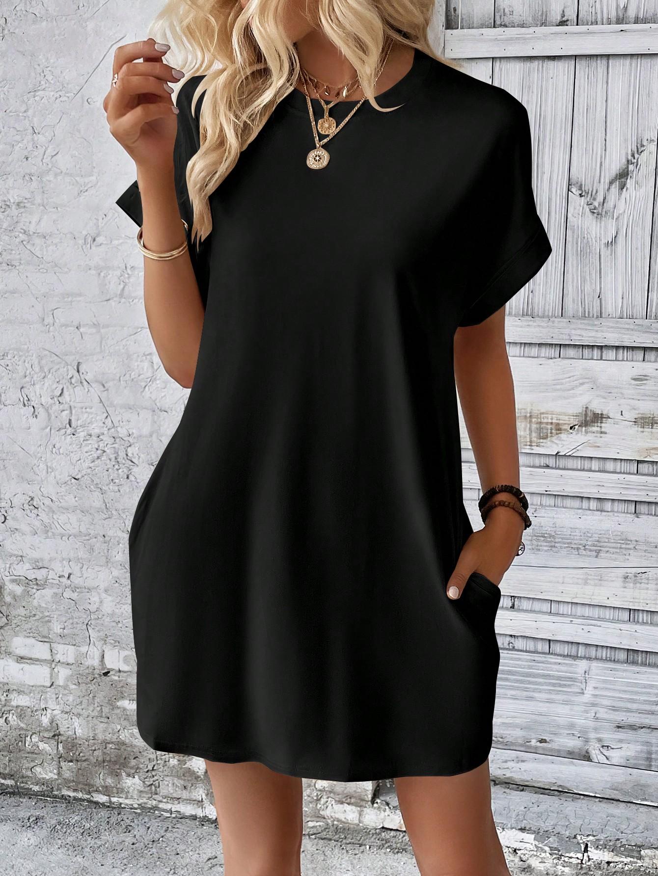 SHEIN CZARNA SUKIENKA Z KRÓTKIM RĘKAWEM S06__L