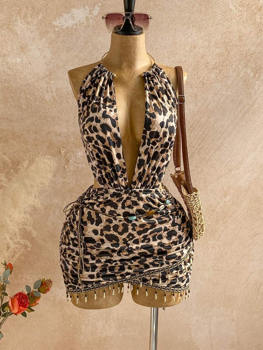 SHEIN MINI SUKIENKA ODKRYTE PLECY ANIMAL PRINT S06__XS