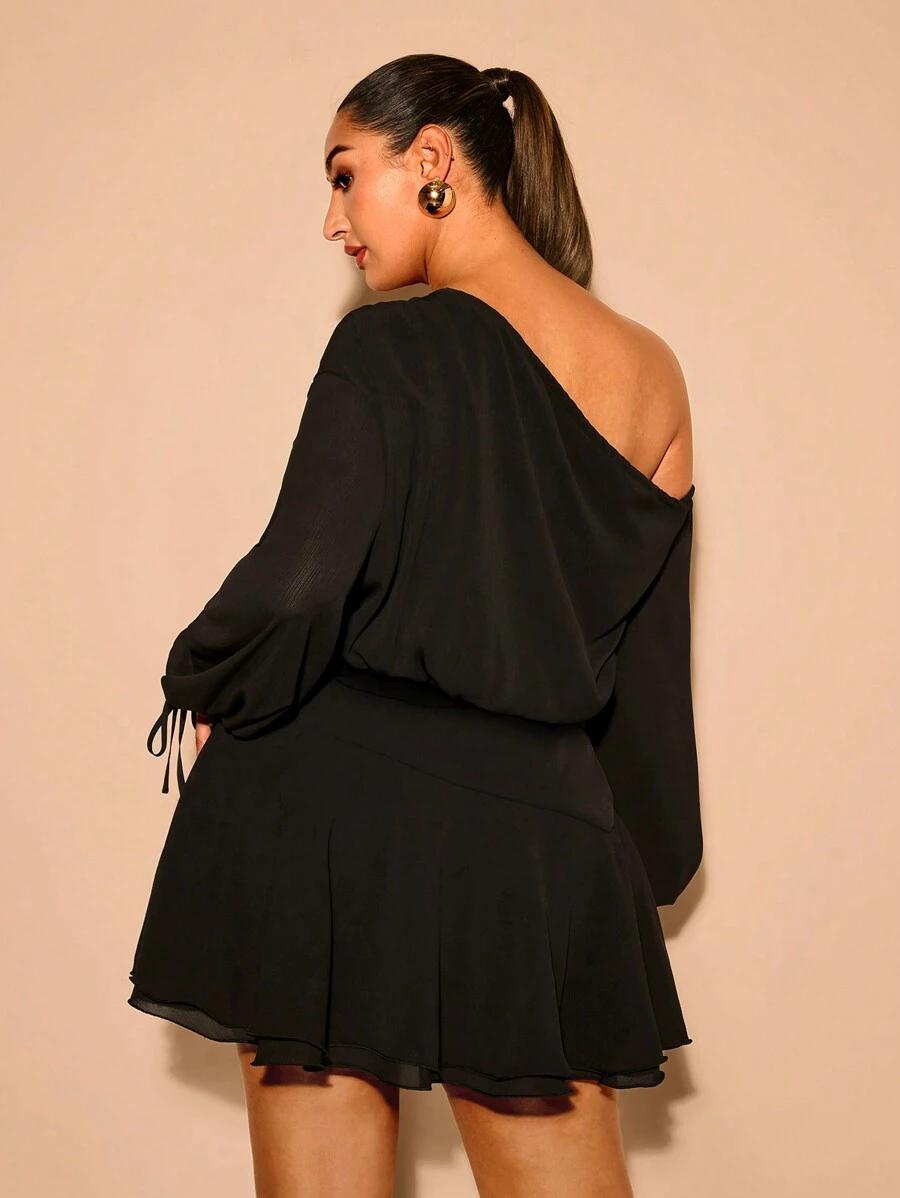 SHEIN CZARNA MINI SUKIENKA ASYMETRYCZNY DEKOLT S06__XXL
