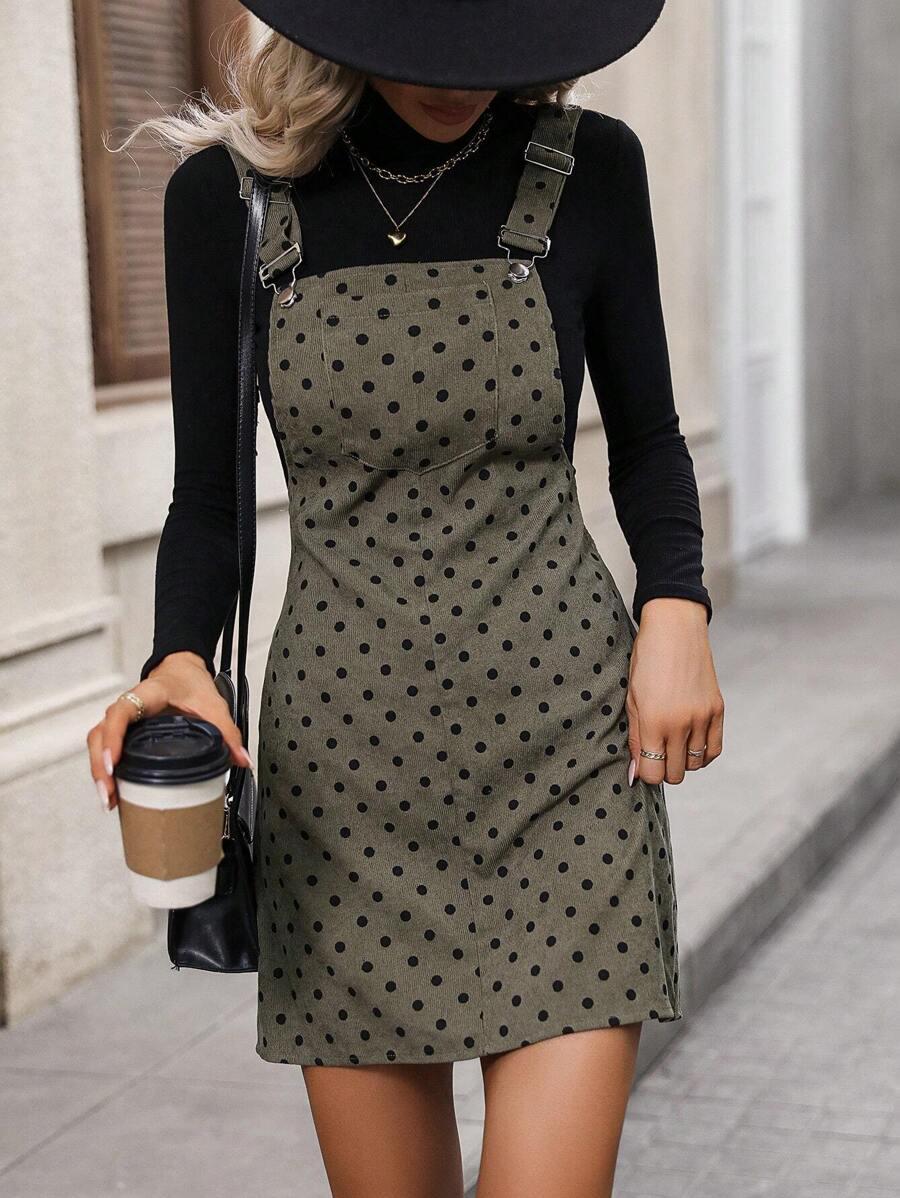 EMERY ROSE ZIELONA SUKIENKA WZÓR GROSZKI PK01__L